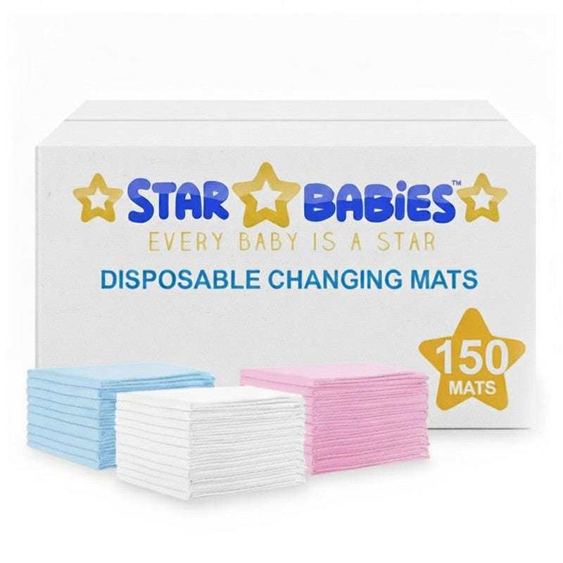 Star Babies disposable changing mats pack of 150 assorted 33x45-Blue,45x60-White,60x60-Pink