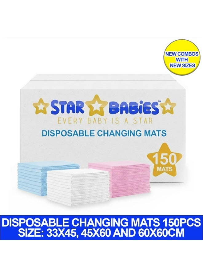 Star Babies disposable changing mats pack of 150 assorted  33x45-Blue,45x60-White,60x60-Pink - Image 2
