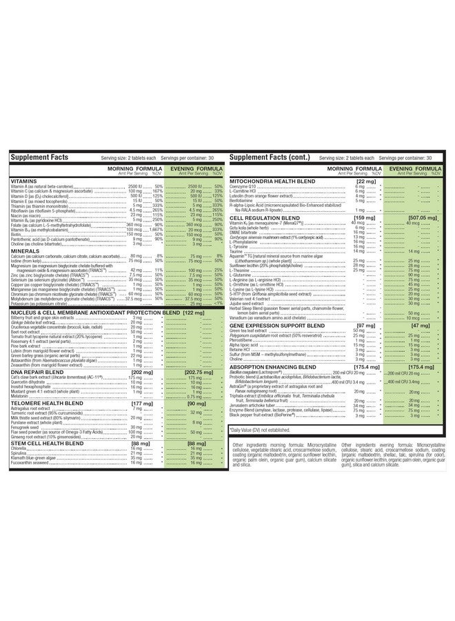 Healthycell HealhtyCell AM/PM Healthspan System - 90+ Vitamins, Minerals, Protective Phytonutrients, Probiotics & Enzymes for Advanced Cellular Nutrition - 60 AM Tablets & 60 PM Tablets - Image 2