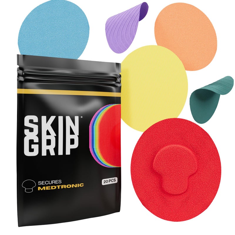 Skin Grip CGM Sensor Patches Compatible with Medtronic Guardian (20-Pack), Waterproof & Sweatproof for 10-14 Days, Pre-Cut Adhesive Tape, Continuous Glucose Monitor Patch, Rainbow Pack - Image 1
