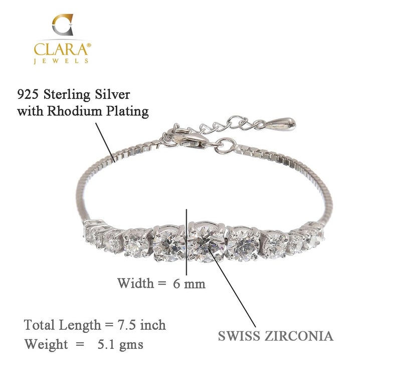 Clara Made with Swiss Zirconia 925 Sterling Silver Sandra Solitaire Bracelet, Gift for Women and Girls - Image 5