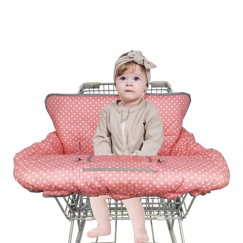 ICOPUCA Shopping Cart Cover, 2 in 1 cart Cover for Babies N high Chair Cover, Padded Grocery cart Cover for Baby Girl boy, with 1â€ Thick/Removable/Reversible Cushion, Pink dots; - Image 2