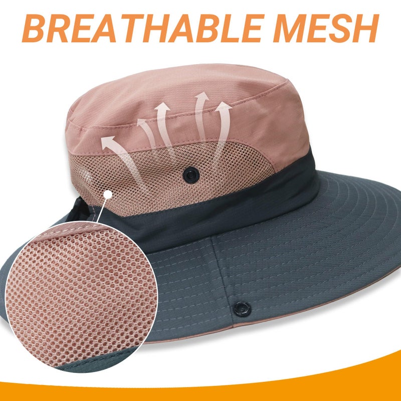 PFFY Sun Beach Hats for Women Men UV Protection Wide Brim Foldable Fishing Sun Bucket Hat Outdoor Essentials Beige (Ponytail) - Image 5