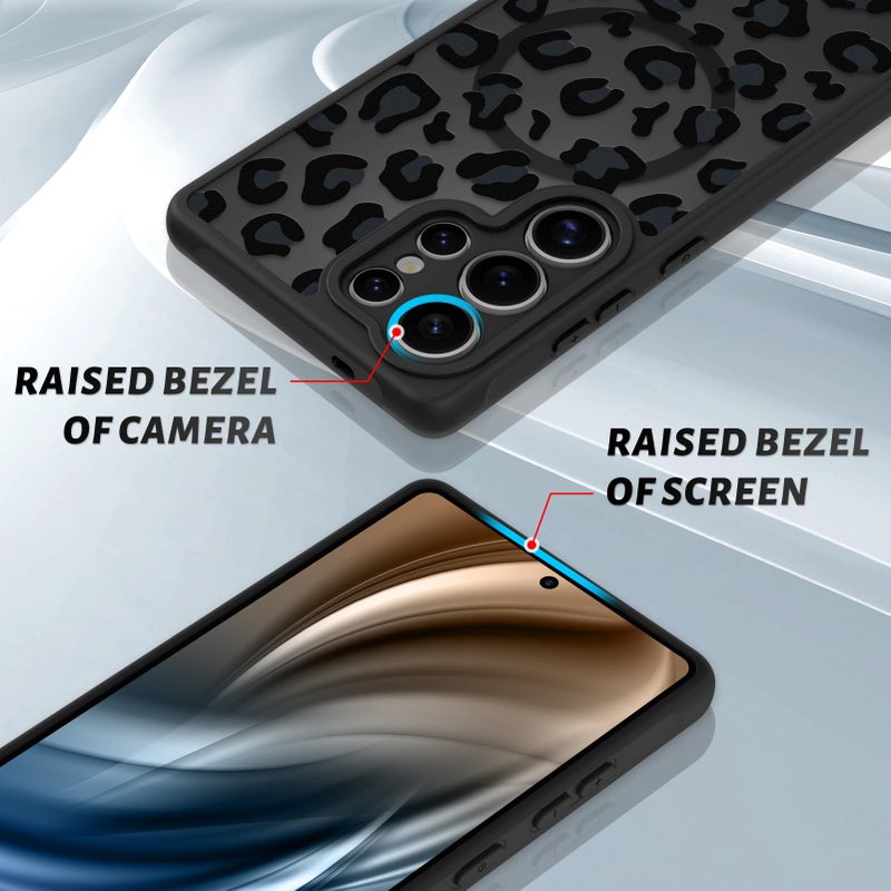 OOK Case Fit for Samsung Galaxy S25 Ultra 6.9 Inch (Wireless Charging Compatible) Black Leopard Print Design Translucent Phone Cover Soft TPU + Hard PC Anti-Scratch Shockproof Magnetic Case for Women - Image 3