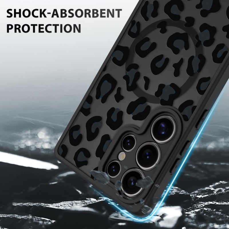 OOK Case Fit for Samsung Galaxy S25 Ultra 6.9 Inch (Wireless Charging Compatible) Black Leopard Print Design Translucent Phone Cover Soft TPU + Hard PC Anti-Scratch Shockproof Magnetic Case for Women - Image 4