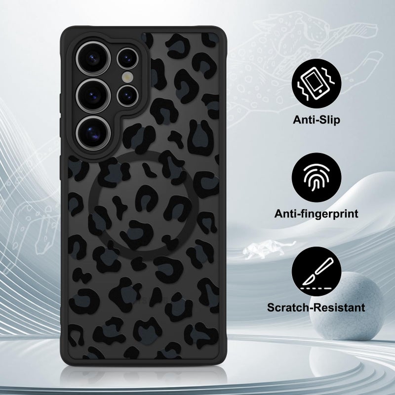 OOK Case Fit for Samsung Galaxy S25 Ultra 6.9 Inch (Wireless Charging Compatible) Black Leopard Print Design Translucent Phone Cover Soft TPU + Hard PC Anti-Scratch Shockproof Magnetic Case for Women - Image 5