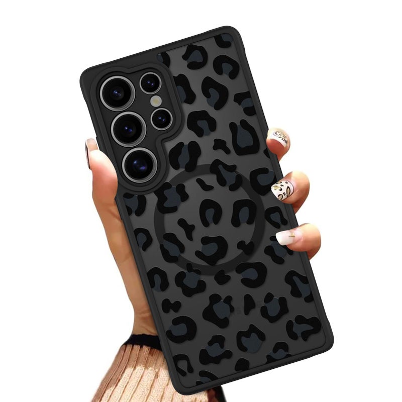 OOK Case Fit for Samsung Galaxy S25 Ultra 6.9 Inch (Wireless Charging Compatible) Black Leopard Print Design Translucent Phone Cover Soft TPU + Hard PC Anti-Scratch Shockproof Magnetic Case for Women - Image 1