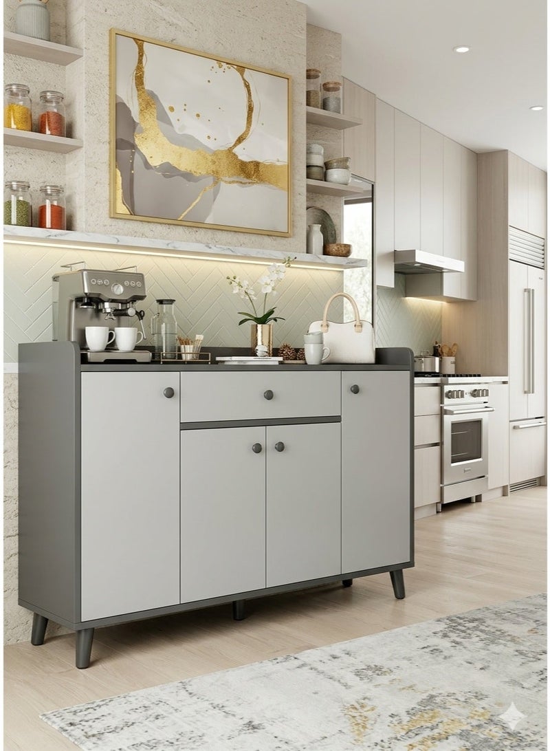 Modern Versatile Wooden Storage Cabinet, with Drawer and Closed Storage Shelves, 47×12×33 inches / gray - Image 1