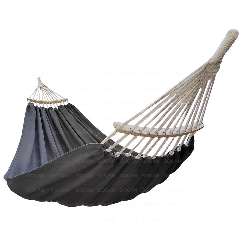 GOCAN Double Hammock 2 Person Extra Large 220x150cm Total Length 330cm Load 500lb Canvas Cotton Hammock for Patio Porch Garden Backyard Lounging Outdoor and Indoor with Removable Spreader bar - Image 1