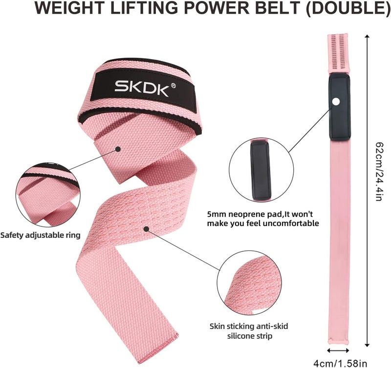 Cyber Lifting Straps Deadlift Gym Wrist Straps Weightlifting with Neoprene Cushioned Wrist Padded and Anti-Skid Silicone - for Weightlifting, Bodybuilding - Pink - Image 3