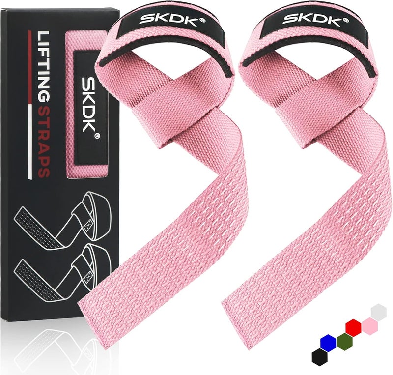 Cyber Lifting Straps Deadlift Gym Wrist Straps Weightlifting with Neoprene Cushioned Wrist Padded and Anti-Skid Silicone - for Weightlifting, Bodybuilding - Pink - Image 1