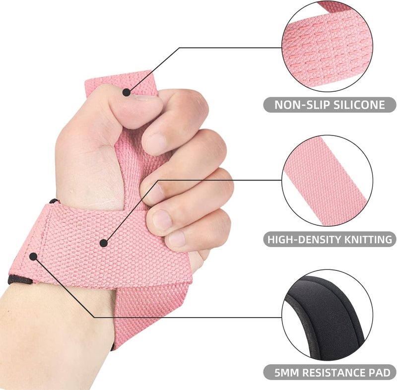 Cyber Lifting Straps Deadlift Gym Wrist Straps Weightlifting with Neoprene Cushioned Wrist Padded and Anti-Skid Silicone - for Weightlifting, Bodybuilding - Pink - Image 2