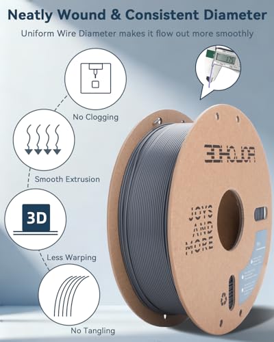 3DHoJor PLA Filament 1.75mm Grey,3D Printing Filament,1kg Cardboard Spool (2.2lbs), Fit Most FDM 3D Printer,Dimensional Accuracy +/- 0.03 mm,Odor Free, Clog Free, No Brittle Filaments - Image 2