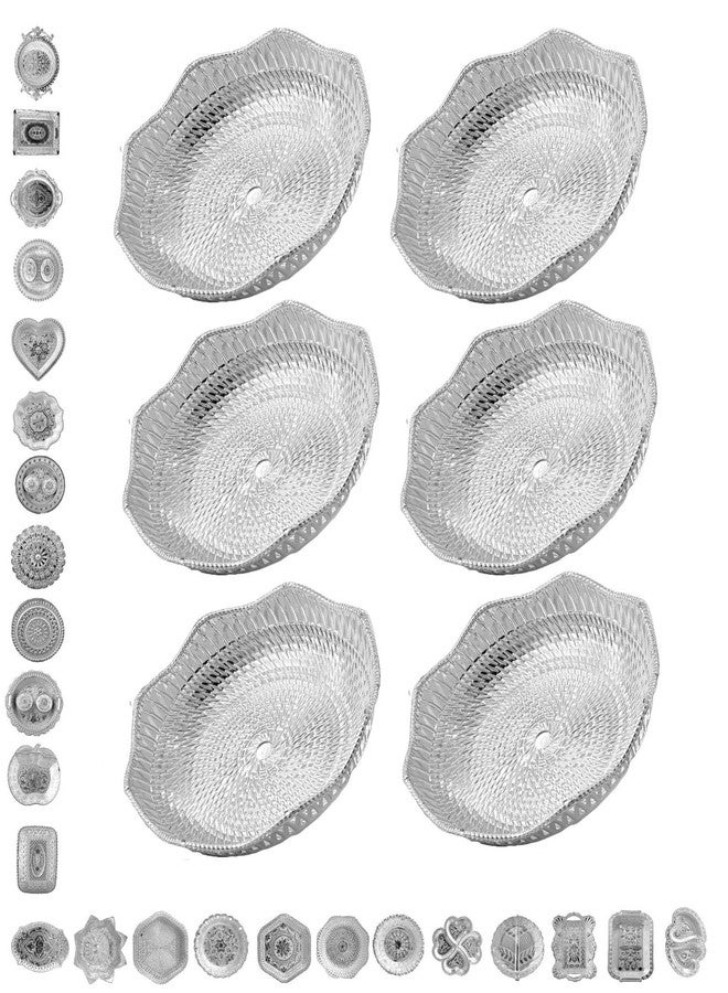 RED WIND Decorative Non Metallic Silver Finish Serving Thalis (24 x 24 x 3 cm)-Pack of 6 |Traditional Seer Plates for Return Gifts, Pooja, Festivals, Weddings & Home Décor BIGSLR-2 - Image 1