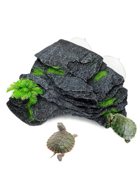 Turtle Basking Platform With Suction Cups Tortoise Climbing Step Ledge Aquarium Ornament Rock Turtle Floating Dock Resting Basking Terrace For Amphibians Reptile (Gray)