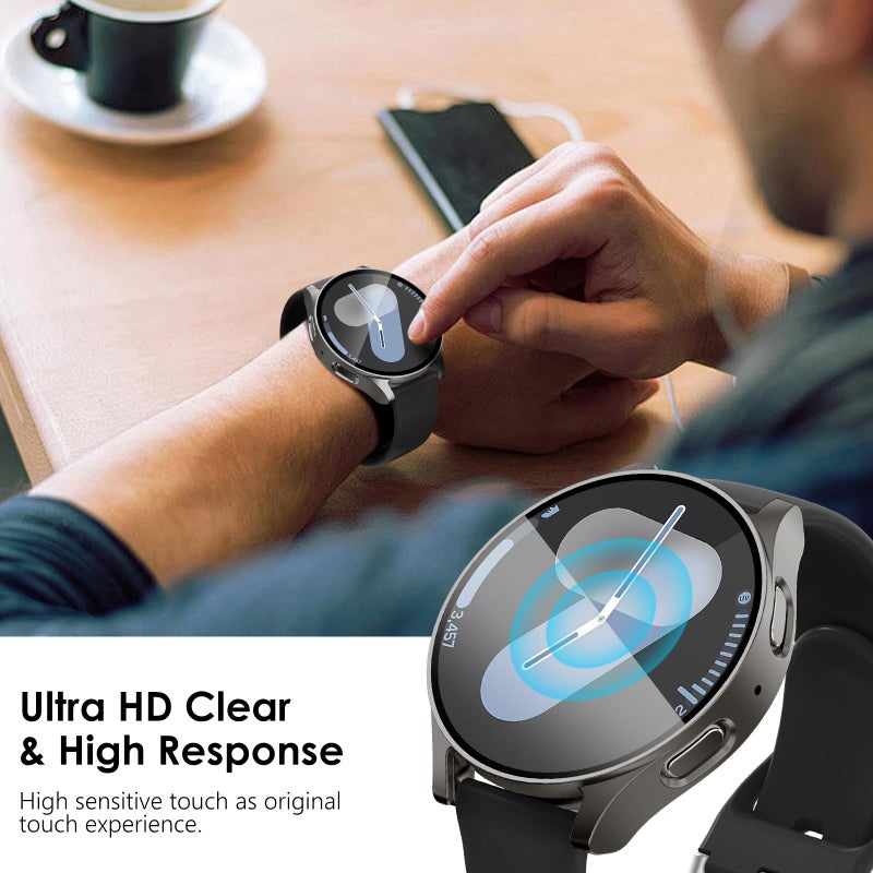 FULLIFE 2-Pack Compatible with Samsung Galaxy Watch 7 Screen Protector 40mm/44mm Accessories for Men Women, Durable Case with Tempered Glass HD Full Protective Cover for Galaxy Watch 7 Case - Image 2