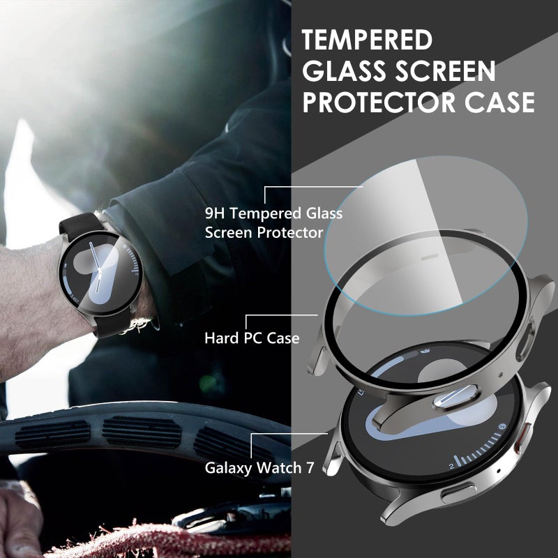 FULLIFE 2-Pack Compatible with Samsung Galaxy Watch 7 Screen Protector 40mm/44mm Accessories for Men Women, Durable Case with Tempered Glass HD Full Protective Cover for Galaxy Watch 7 Case - Image 4