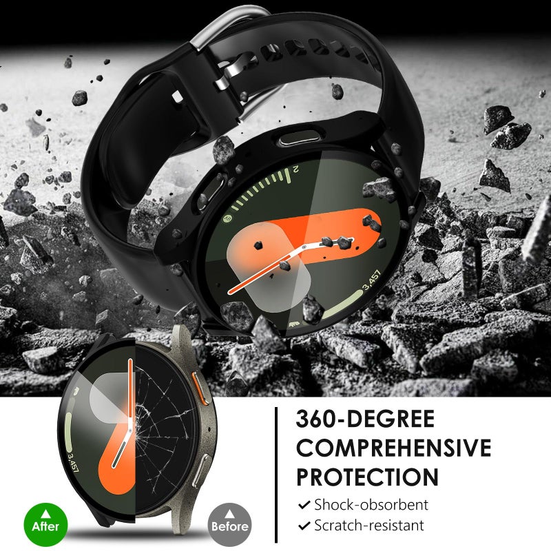 FULLIFE 2-Pack Compatible with Samsung Galaxy Watch 7 Screen Protector 40mm/44mm Accessories for Men Women, Durable Case with Tempered Glass HD Full Protective Cover for Galaxy Watch 7 Case - Image 3
