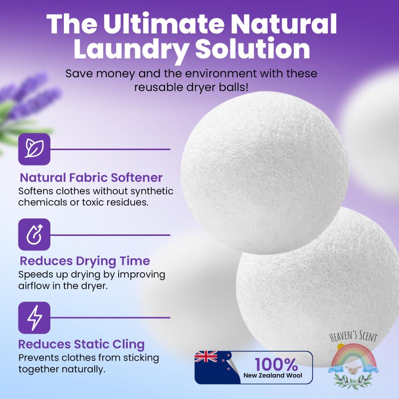 Heaven's Scent Wool Dryer Balls w/Essential Oils Bundle - Reusable, Organic, Handmade & Hypoallergenic XL Size | Eco-Friendly, Natural Fabric Softener | Ocean & Lavender Oil, White - Image 2