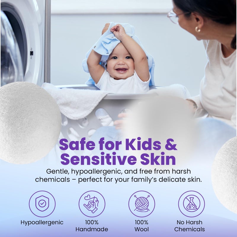 Heaven's Scent Wool Dryer Balls w/Essential Oils Bundle - Reusable, Organic, Handmade & Hypoallergenic XL Size | Eco-Friendly, Natural Fabric Softener | Ocean & Lavender Oil, White - Image 5