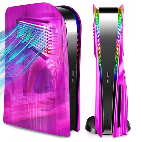 SIKEMAY PS5 Plates Console Accessories with Cooling Vent and RGB LED Light Strip for Playstation 5 Disc Edition, PS5 Cover Face Plates Hard Shockproof Side Shell Skin, 8 Colors 400 Effects - Purple - Image 1