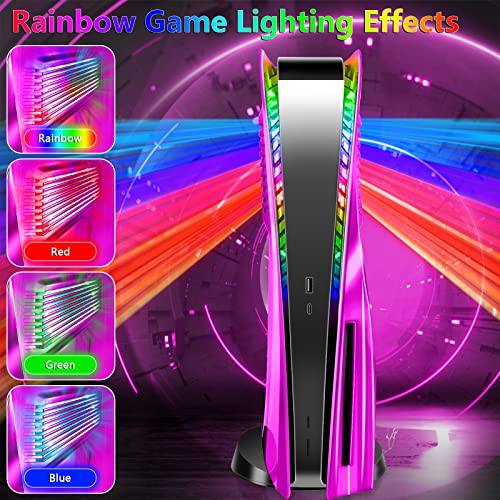SIKEMAY PS5 Plates Console Accessories with Cooling Vent and RGB LED Light Strip for Playstation 5 Disc Edition, PS5 Cover Face Plates Hard Shockproof Side Shell Skin, 8 Colors 400 Effects - Purple - Image 2