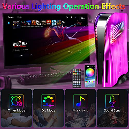 SIKEMAY PS5 Plates Console Accessories with Cooling Vent and RGB LED Light Strip for Playstation 5 Disc Edition, PS5 Cover Face Plates Hard Shockproof Side Shell Skin, 8 Colors 400 Effects - Purple - Image 4