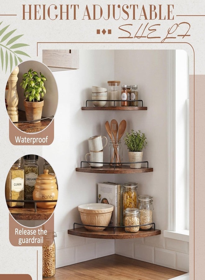 Novabright Corner Floating Shelf Set of 3 Rustic Brown Wood 9/10/12 in Corner Shelves Wall Mounted with Guardrail & Cord Hole Hanging Storage Display Shelves for Bedroom Kitchen Living Room Bathroom - Image 5
