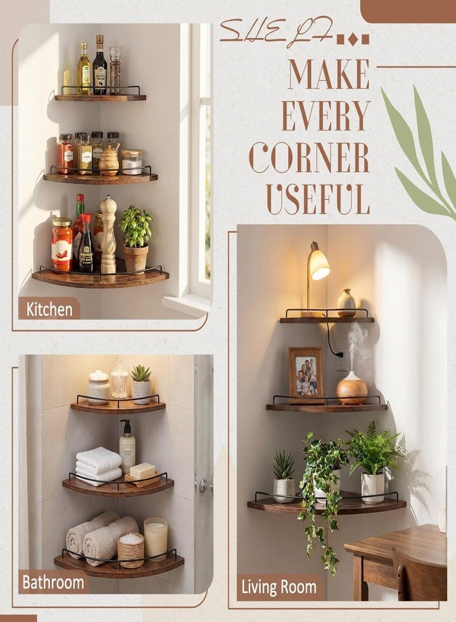 Novabright Corner Floating Shelf Set of 3 Rustic Brown Wood 9/10/12 in Corner Shelves Wall Mounted with Guardrail & Cord Hole Hanging Storage Display Shelves for Bedroom Kitchen Living Room Bathroom - Image 4