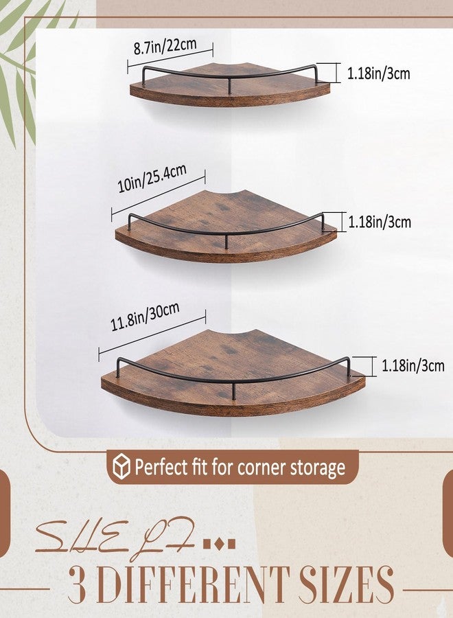 Novabright Corner Floating Shelf Set of 3 Rustic Brown Wood 9/10/12 in Corner Shelves Wall Mounted with Guardrail & Cord Hole Hanging Storage Display Shelves for Bedroom Kitchen Living Room Bathroom - Image 2