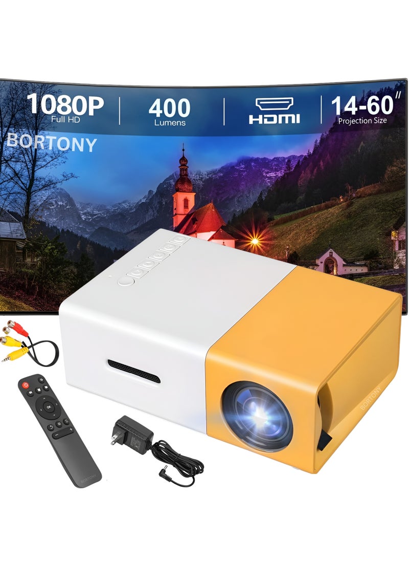 BORTONY Portable Mini Projector 1920x1080P Smart LED Projector for Cartoons Outdoor Movies 400 Lumens Remote Control Home Theater Cinema Video Projector with HDMI TF Card USB Interfaces  - Image 1