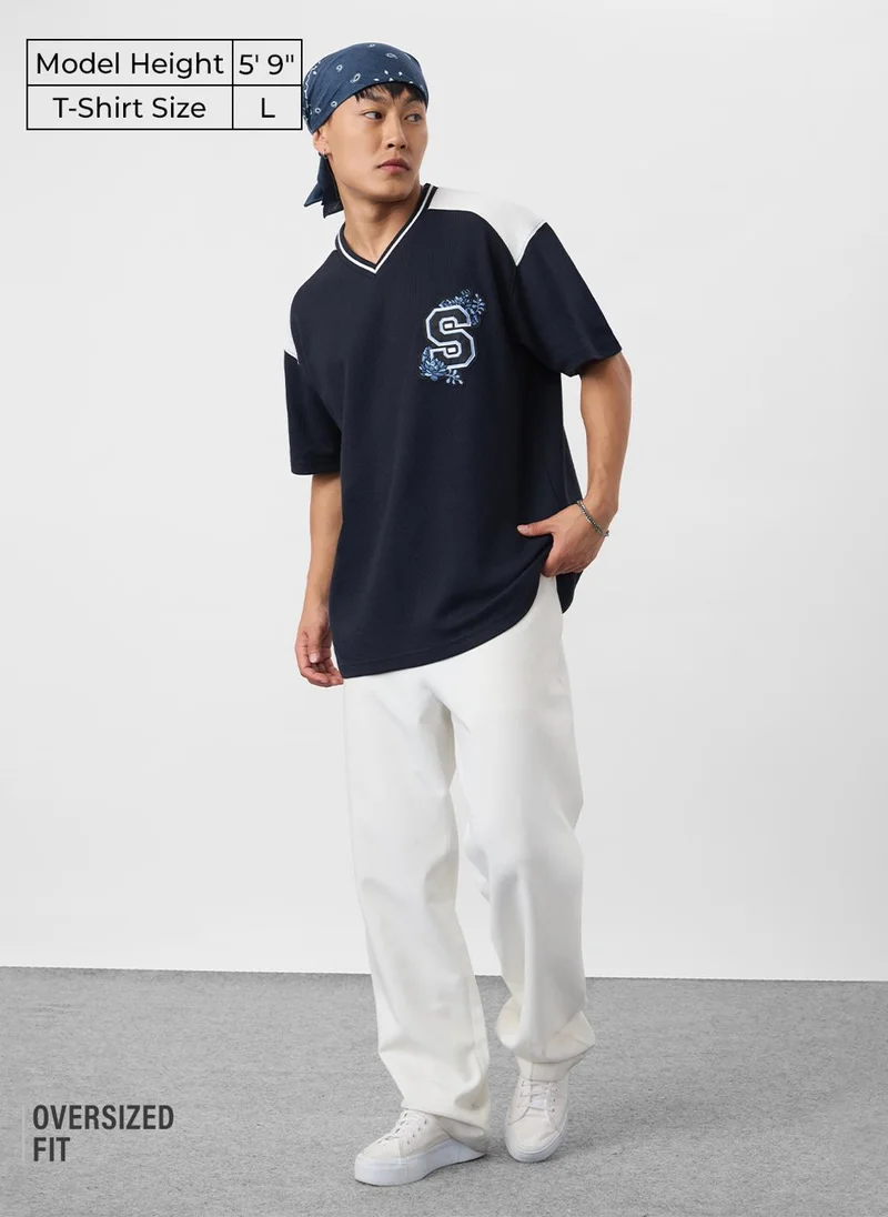 The Souled Store  The Souled Store Originals: Soul Vibe Men and Boys Half Sleeves V-Neck Typography Embroidered Cotton Oversized Fit Lightweight All-Season Casual T-Shirt for Men | Best Price UAE