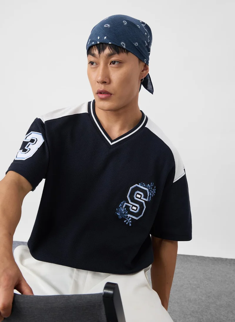 The Souled Store  The Souled Store Originals: Soul Vibe Men and Boys Half Sleeves V-Neck Typography Embroidered Cotton Oversized Fit Lightweight All-Season Casual T-Shirt for Men | Best Price UAE