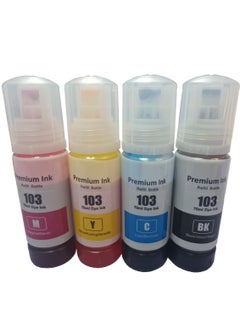 Premium Compatible 103 ink set four color For Epson 103 Black,Cyan,Yellow,Magenta Work with L1100,L1200,L3100,L3110,L3150,L3160,L3200,L3500,L5100,L5200,L5500 Printers.  - Image 1