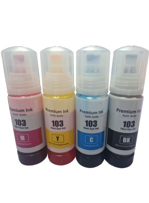Compatible 103 ink set four color For Epson 103 Black,Cyan,Yellow,Magenta Work with L1100,L1200,L3100,L3110,L3150,L3160,L3200,L3500,L5100,L5200,L5500 Printers.