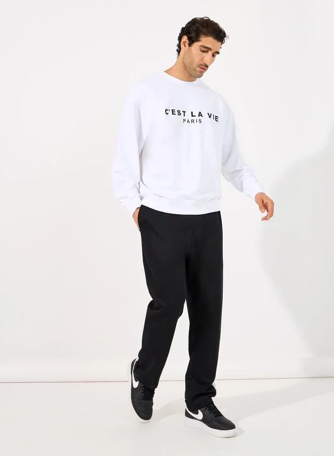 Text Print Detail Boxy Fit Sweatshirt