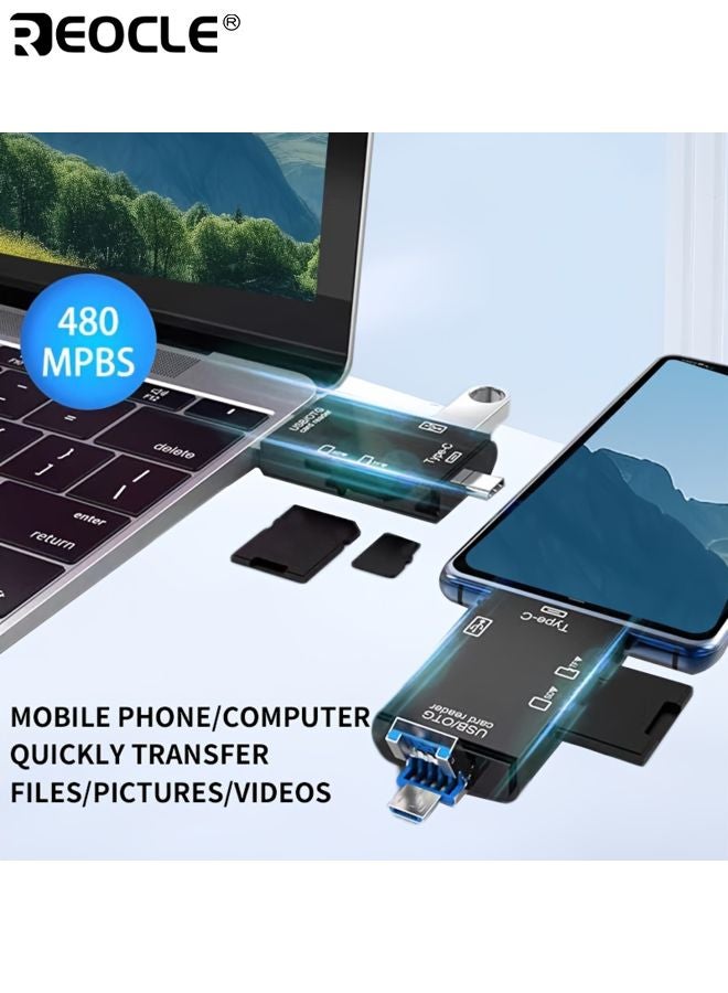 REOCLE 6-In-1 Multi-Functional OTG Card Reader SD TF Card Portable Data Transfer Machine USB Flash Drive Adapter for Mobile Phone Computer - Image 3