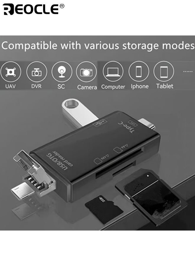 REOCLE 6-In-1 Multi-Functional OTG Card Reader SD TF Card Portable Data Transfer Machine USB Flash Drive Adapter for Mobile Phone Computer - Image 2