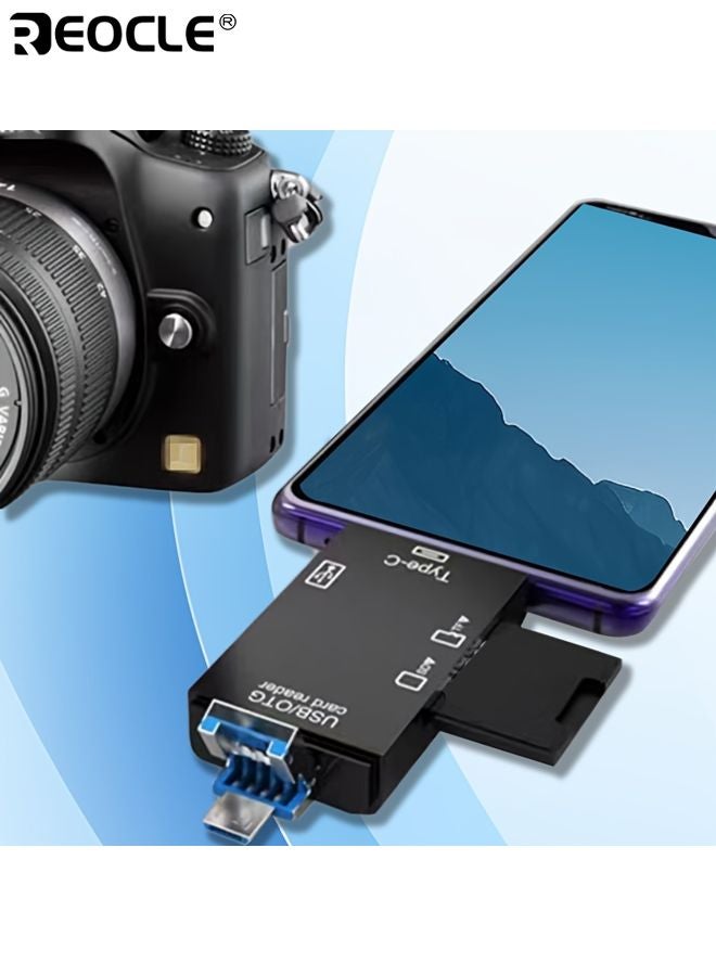 REOCLE 6-In-1 Multi-Functional OTG Card Reader SD TF Card Portable Data Transfer Machine USB Flash Drive Adapter for Mobile Phone Computer - Image 4