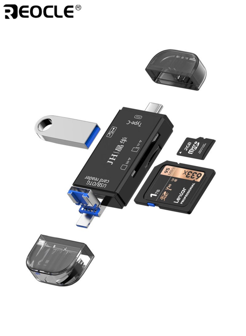 REOCLE 6-In-1 Multi-Functional OTG Card Reader SD TF Card Portable Data Transfer Machine USB Flash Drive Adapter for Mobile Phone Computer - Image 1
