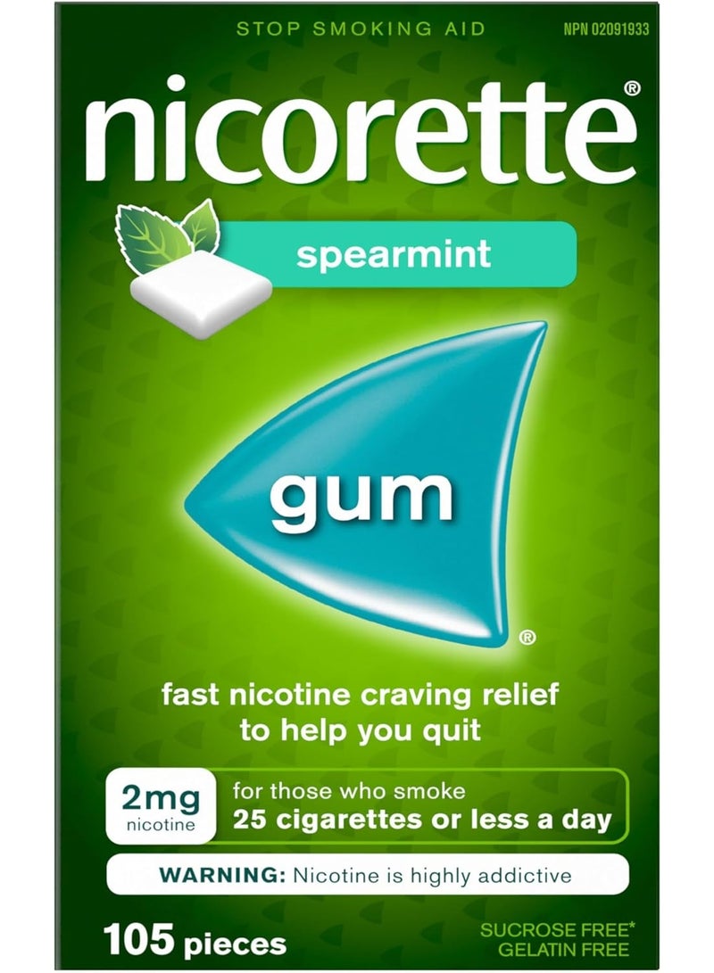 Nicorette Gum, Nicotine 2 Mg, Spearmint Flavor, 105 Count - Image 3