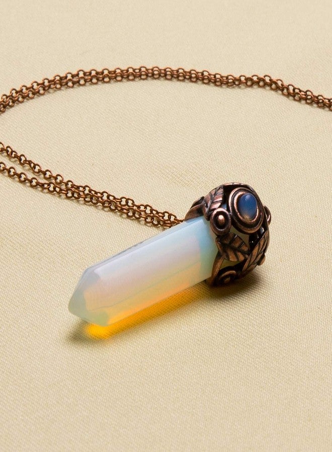 Bivei Retro Antique Brass Chakra Necklace Hexagonal Prism Gemstone Quartz Crystal Stone Healing Pendant (Pack of 5) - Image 3