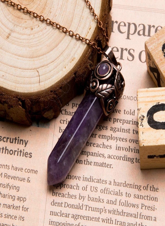 Bivei Retro Antique Brass Chakra Necklace Hexagonal Prism Gemstone Quartz Crystal Stone Healing Pendant (Pack of 5) - Image 4