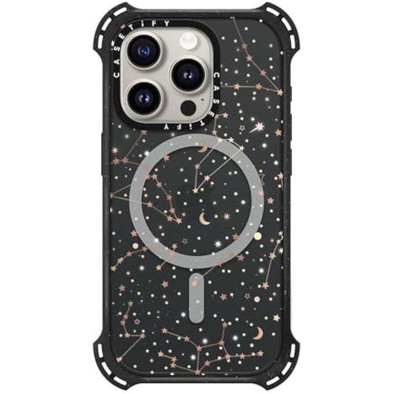 Casetify Bounce iPhone 15 Pro Case 【6X Military Grade Drop Tested / 21.3ft Drop Protection/Compatible with Magsafe】 - Space Pattern on Clear Background - Triple Black - Image 1