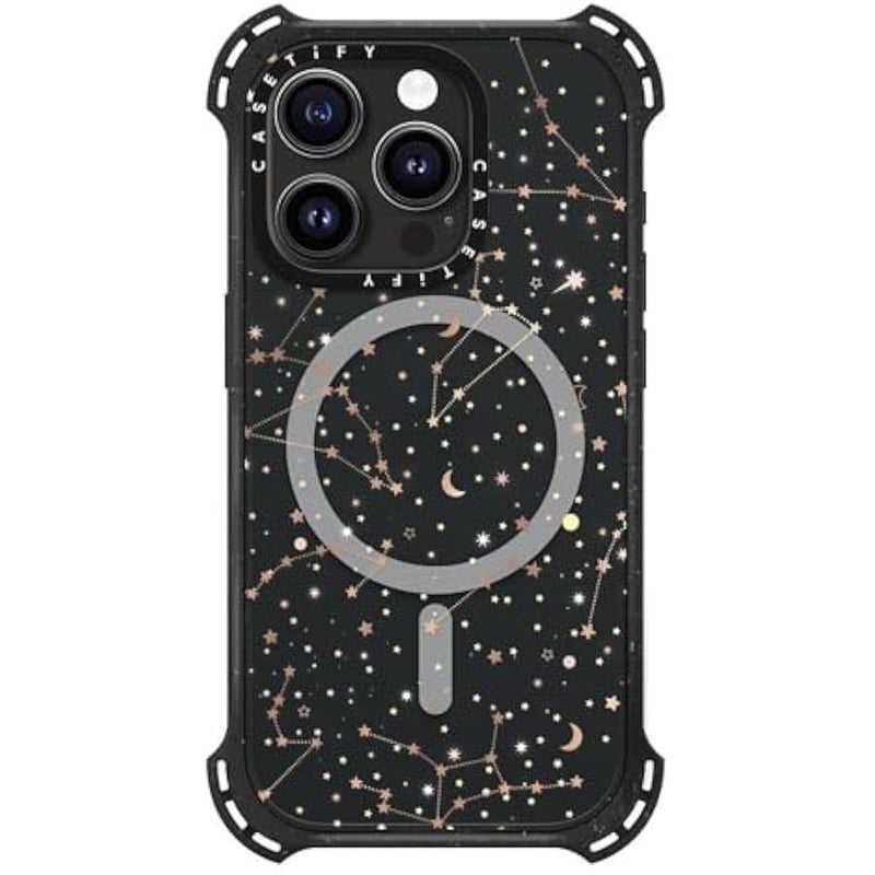 Casetify Bounce iPhone 15 Pro Case 【6X Military Grade Drop Tested / 21.3ft Drop Protection/Compatible with Magsafe】 - Space Pattern on Clear Background - Triple Black - Image 3