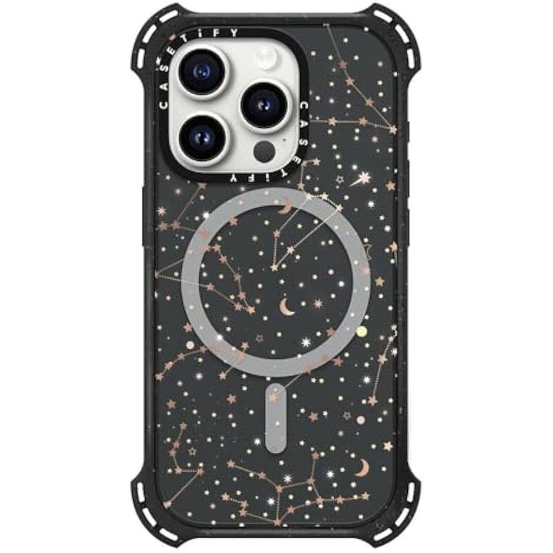Casetify Bounce iPhone 15 Pro Case 【6X Military Grade Drop Tested / 21.3ft Drop Protection/Compatible with Magsafe】 - Space Pattern on Clear Background - Triple Black - Image 2