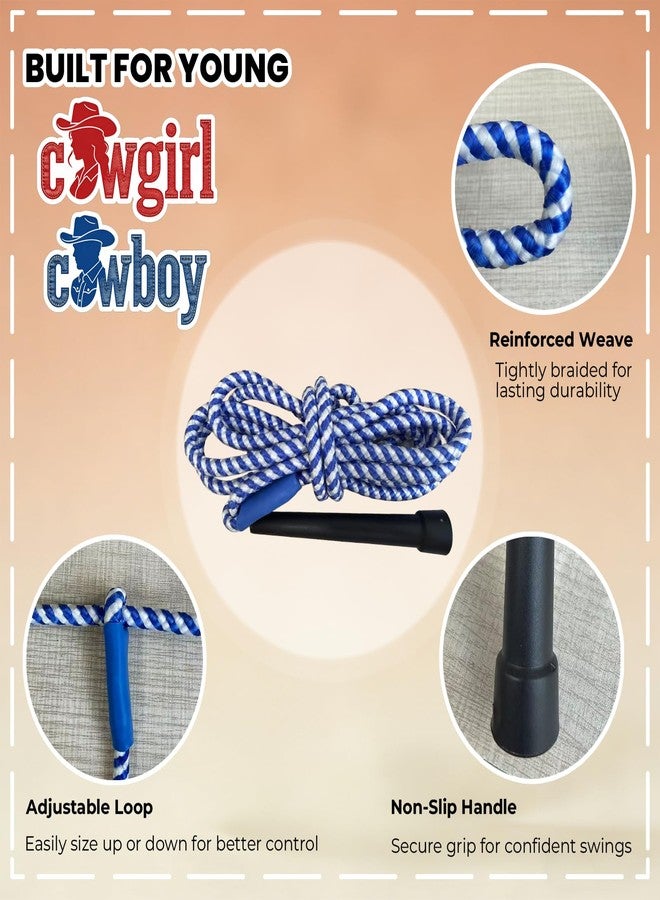 OOHGLITZ Kids Cowboy Lasso Rope Toy - Adjustable Pre-Tied Roping Rope, 84in Ranch Toy with Handle for Outdoor Pretend Play (Blue and White) - Image 4
