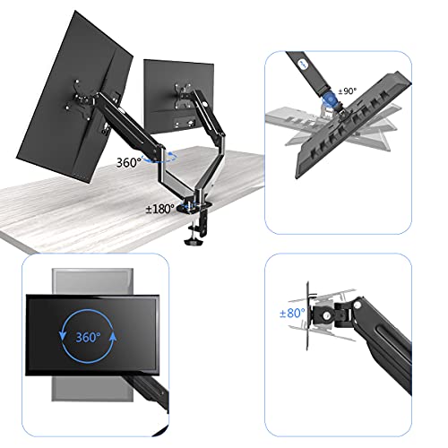 Suptek Dual Monitor Mount Stand-Height Adjustable Gas Spring Monitor Arm Desk Mount for 2 Computer Screens 17 to 32 inches - Each Arm Holds up to 22lbs,Black(MD8SP) - Image 3