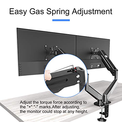 Suptek Dual Monitor Mount Stand-Height Adjustable Gas Spring Monitor Arm Desk Mount for 2 Computer Screens 17 to 32 inches - Each Arm Holds up to 22lbs,Black(MD8SP) - Image 5