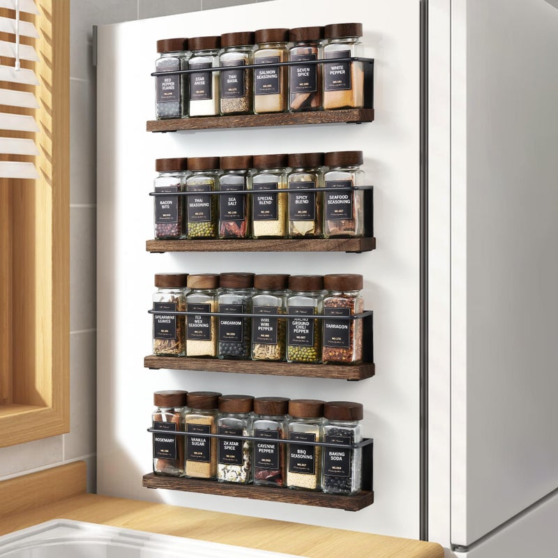 KitHero 4 Pack Strong Magnetic Spice Rack Organizer for Refrigerator and Microwave Oven, Metal Fridge Shelf, Space Saver for Kitchen Organization and Storage, Black - Image 1